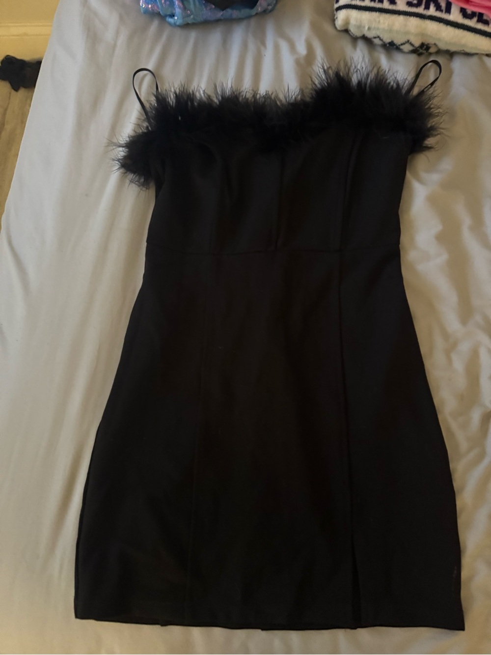 Forever 21 Black Feather-Trim Mini Dress